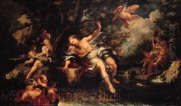 Narcissus; And Apollo And Daphne Oil Painting by Giacomo del Po