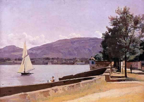 Le Quai des Paquis, Geneva Oil Painting by Jean-Baptiste-Camille Corot