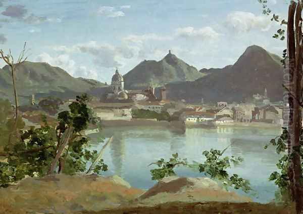 The Town and Lake Como, 1834 Oil Painting by Jean-Baptiste-Camille Corot