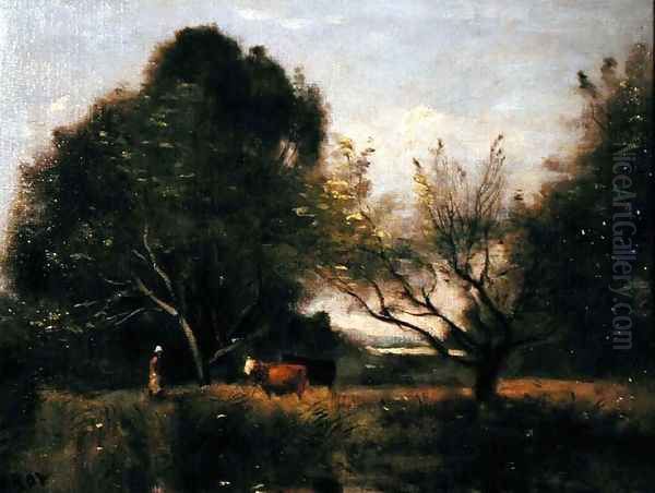 Landscape with Cattle Oil Painting by Jean-Baptiste-Camille Corot