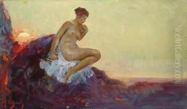 Ragazza Sugli Scogli Oil Painting by Alfredo Del Sordo