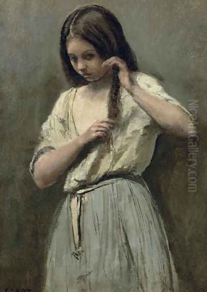 Young Girl at her Toilet Oil Painting by Jean-Baptiste-Camille Corot