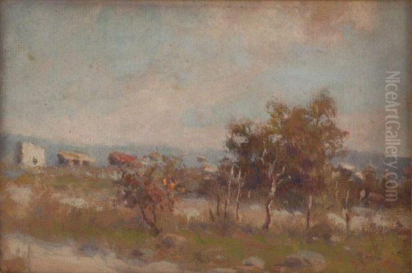 Paisaje Con Arboles Y Ranchos Oil Painting by Giulio Del Torre