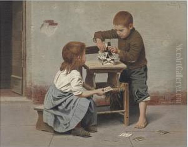 A Game Of Cards Oil Painting by Giulio Del Torre