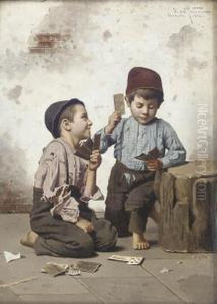 A Game Of Cards Oil Painting by Giulio Del Torre