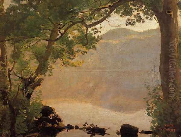 Lake Nemi, 1843 Oil Painting by Jean-Baptiste-Camille Corot