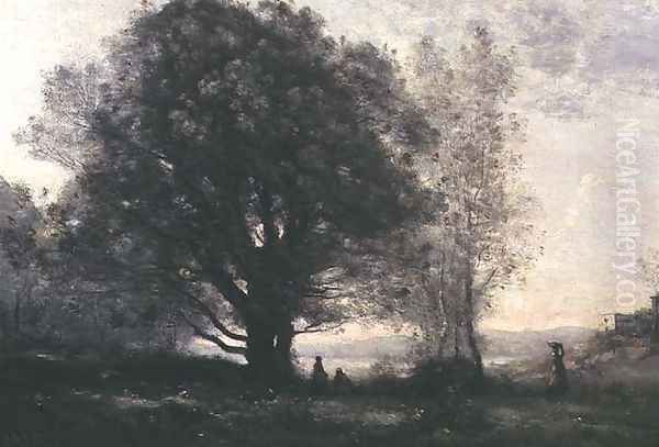 The Green-oaks in the Valley (Les Chenes-verts Dans La Vallee) Oil Painting by Jean-Baptiste-Camille Corot