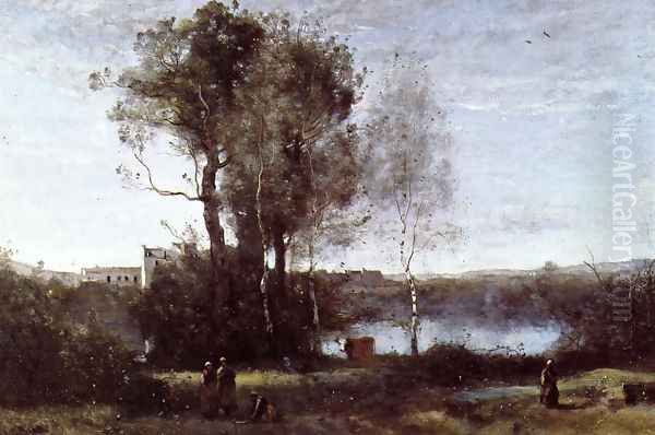 Large Sharecropping Farm Oil Painting by Jean-Baptiste-Camille Corot