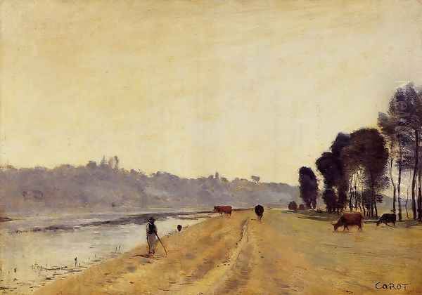 Banks of a River Oil Painting by Jean-Baptiste-Camille Corot