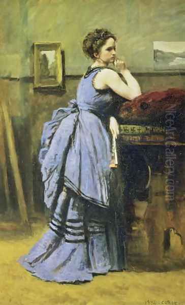 The Woman in Blue, 1874 Oil Painting by Jean-Baptiste-Camille Corot