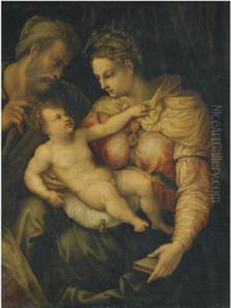 The Holy Family Oil Painting by Perino del Vaga (Pietro Bonaccors)