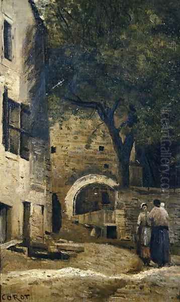 A village scene Oil Painting by Jean-Baptiste-Camille Corot