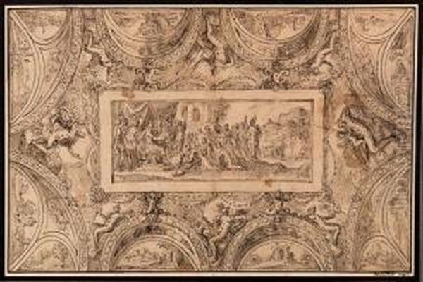 Design For A Ceiling Decoration Oil Painting by Perino del Vaga (Pietro Bonaccors)