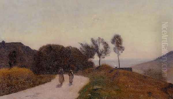 A Road in the Countryside, Near Lake Leman Oil Painting by Jean-Baptiste-Camille Corot