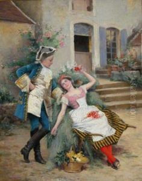 The Flower Girl Oil Painting by Leon Delachaux