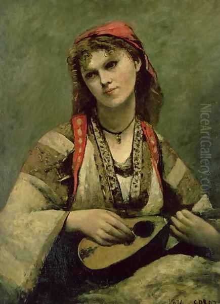 Christine Nilson (1843-1921) or The Bohemian with a Mandolin, 1874 Oil Painting by Jean-Baptiste-Camille Corot