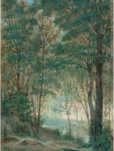  Pecheur En Sous-bois  Oil Painting by Henry-Eugene Delacroix