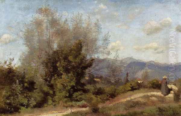 In the Vicinity of Geneva Oil Painting by Jean-Baptiste-Camille Corot