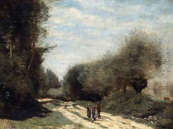 Crecy-en-Brie - Road in the Country Oil Painting by Jean-Baptiste-Camille Corot