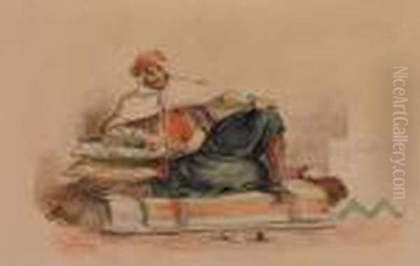 A Berber Seated On A Low Couch Oil Painting by Eugene Delacroix