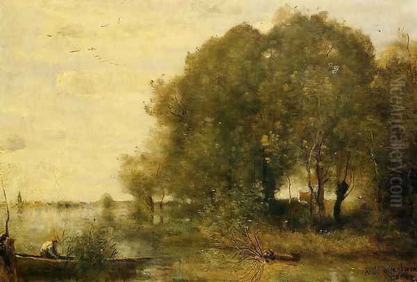 Wooded Peninsula Oil Painting by Jean-Baptiste-Camille Corot