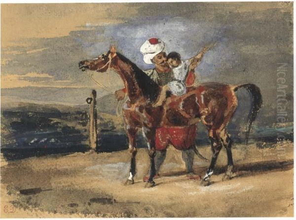 The Riding Lesson Oil Painting by Eugene Delacroix