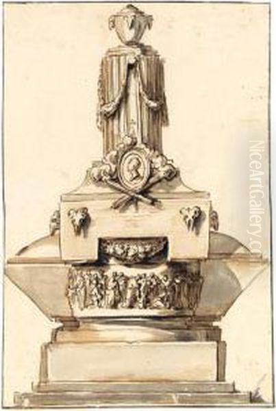 A Design For A Funeral Monument Oil Painting by H. Delafosse