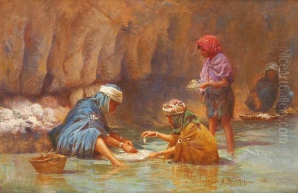 Lavage Minutieux Dans L'oued. Oil Painting by Alexis-Auguste Delahogue