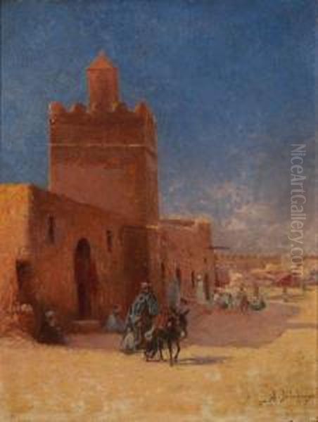 Devant Lesremparts De La Ville Tunisienne Oil Painting by Alexis-Auguste Delahogue