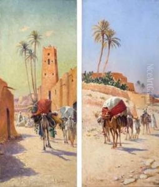 Le Convoi Berbere / La Caravane. Oil Painting by Alexis-Auguste Delahogue