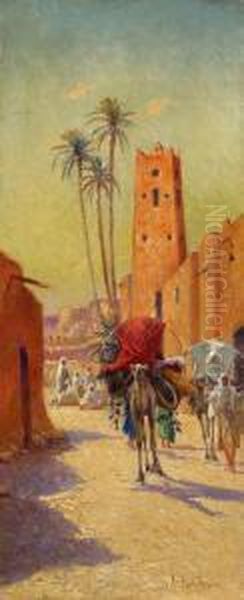 La Caravane Et La Sortie De La Casbah Oil Painting by Alexis-Auguste Delahogue