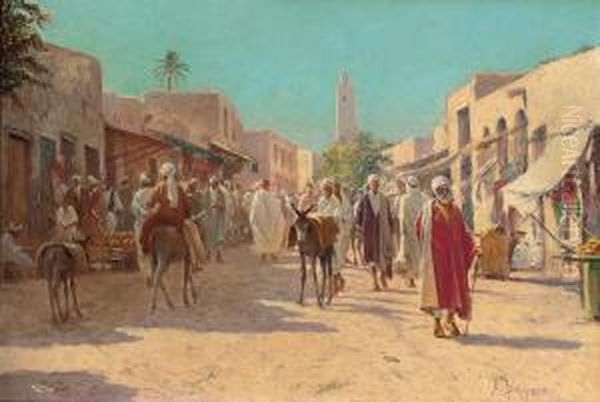 A Busy Market, Cairo Oil Painting by Alexis-Auguste Delahogue