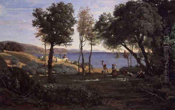 View near Naples Oil Painting by Jean-Baptiste-Camille Corot