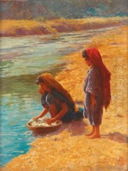 Bord De L'oued, Menzel Oil Painting by Alexis-Auguste Delahogue