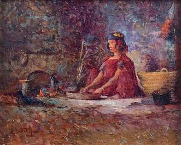 Lapreparation Du Couscous Oil Painting by Alexis-Auguste Delahogue