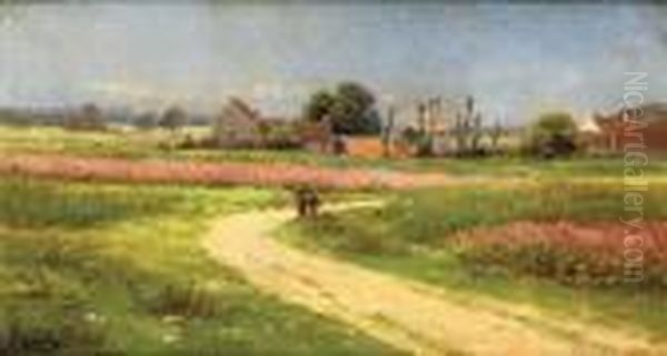 Champs De Tulipes Oil Painting by Alexis-Auguste Delahogue