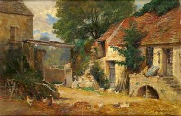 Cour De Ferme En Seine-et-marne Oil Painting by Eugene Jules Delahogue