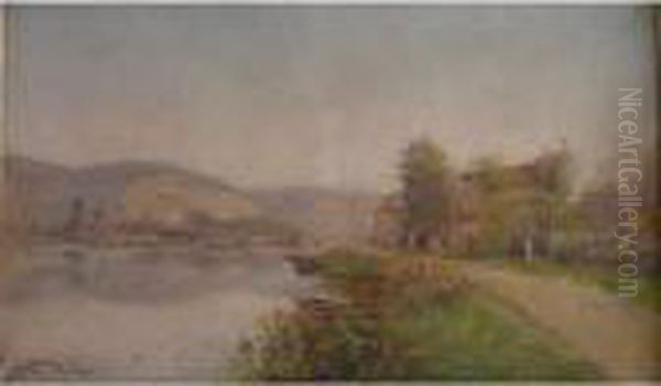 Bord De Riviere Anime Oil Painting by Eugene Jules Delahogue