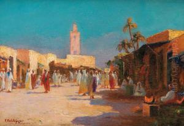 Rue A Kairouan Oil Painting by Eugene Jules Delahogue