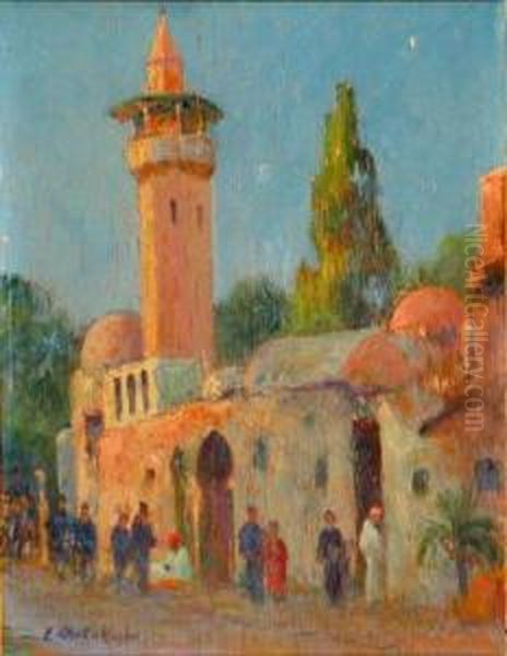 Mosquee, Sidi Ben Ziaw Oil Painting by Eugene Jules Delahogue