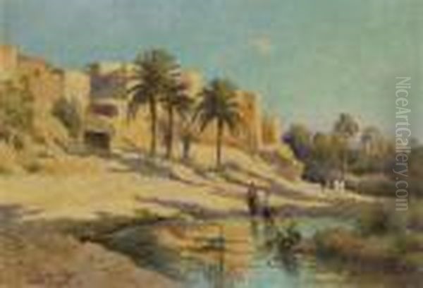 Oasis A Gabes, Tunisie Oil Painting by Eugene Jules Delahogue