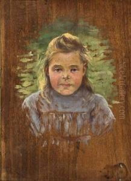 Portrait D'une Petite Fille. Oil Painting by Eugene Jules Delahogue