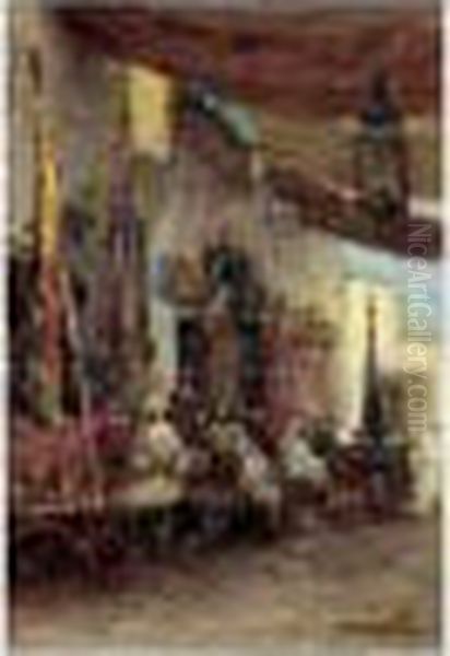 Souk A Tunis Pendant Le Ramadan Oil Painting by Eugene Jules Delahogue