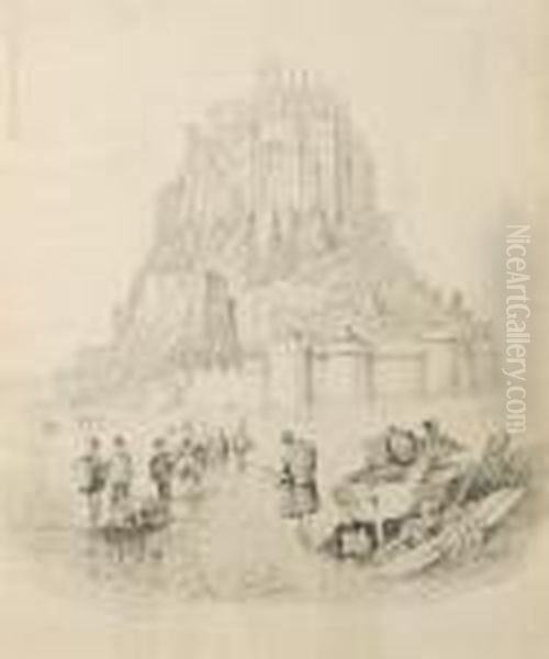 Le Mont St Michel Oil Painting by William Alfred Delamotte