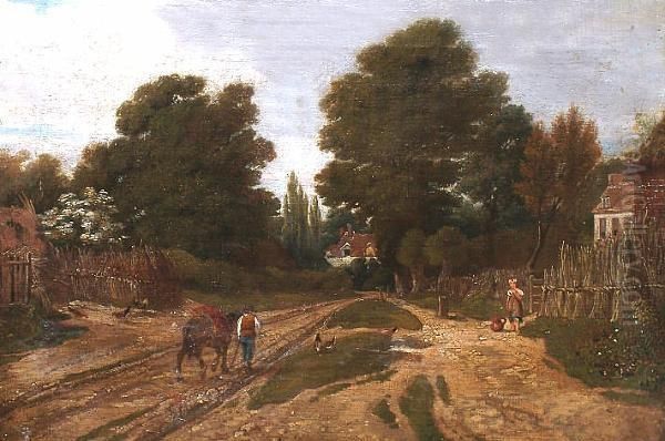 A Village Scene. Oil Painting by William Alfred Delamotte