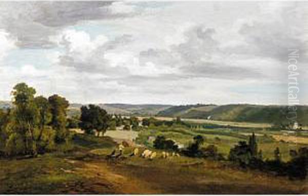 View Of The Thames Valley Between Marlow And Bisham Oil Painting by William Alfred Delamotte