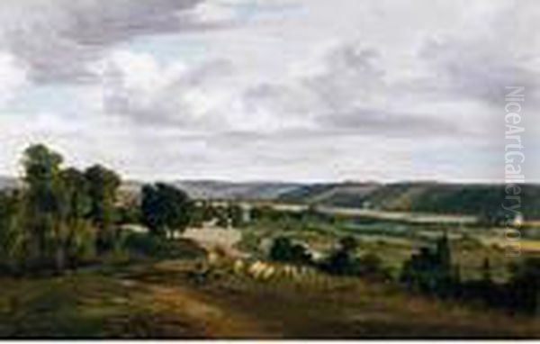 View Of The Thames Valley Between Marlow And Bisham Oil Painting by William Alfred Delamotte