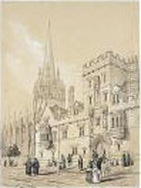 A Folio Of Oxford Colleges, Chapels And Gardens Oil Painting by William Alfred Delamotte