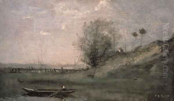 Breakwater, Normandy Oil Painting by Jean-Baptiste-Camille Corot