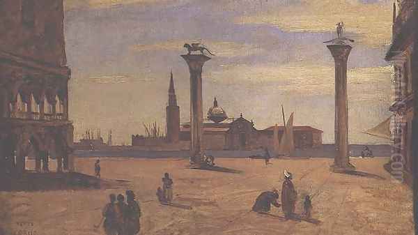 Piazzetta di San Marco, Venice, 1828-34 Oil Painting by Jean-Baptiste-Camille Corot